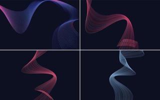 Set of 4 geometric wave pattern background Abstract waving line vector