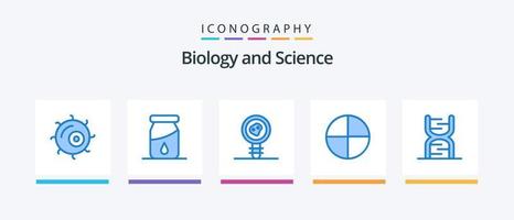 paquete de iconos de biología azul 5 que incluye genética. código. reporte de laboratorio. cadena. tableta. diseño de iconos creativos vector
