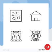 4 Thematic Vector Filledline Flat Colors and Editable Symbols of part hut solution cottage villa letter Editable Vector Design Elements