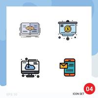 Pack of 4 Modern Filledline Flat Colors Signs and Symbols for Web Print Media such as knowledge cloud view strategy download Editable Vector Design Elements