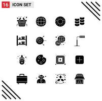 Pack of 16 creative Solid Glyphs of computer logistic doughnut boxes growth Editable Vector Design Elements