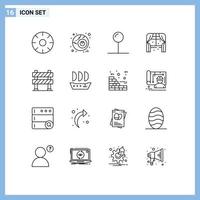 Modern Set of 16 Outlines and symbols such as construction barrier barrier coordinate window home Editable Vector Design Elements