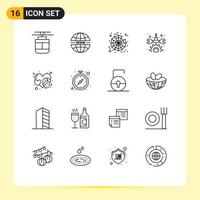 Set of 16 Vector Outlines on Grid for event heart web repair gear Editable Vector Design Elements