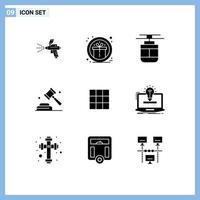Group of 9 Solid Glyphs Signs and Symbols for feed campaign air law vehicles Editable Vector Design Elements