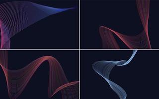 Set of 4 geometric wave pattern background Abstract waving line vector