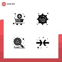 Pack of 4 Modern Solid Glyphs Signs and Symbols for Web Print Media such as business search shopping nucleus arrow Editable Vector Design Elements