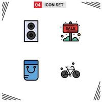 4 iconos creativos, signos y símbolos modernos de dispositivos, tienda, altavoz, tablero de información, bolso, elementos de diseño vectorial editables vector