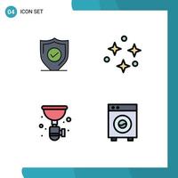 Modern Set of 4 Filledline Flat Colors Pictograph of confirm plumber secure space sink Editable Vector Design Elements