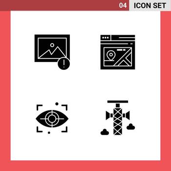 conjunto de 4 iconos de interfaz de usuario modernos signos de símbolos para elementos de diseño vectorial editables de megáfono de mapa web de seguridad de alerta vector