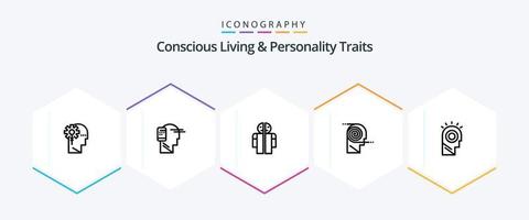 vida consciente y rasgos de personalidad paquete de iconos de 25 líneas que incluye aprendizaje. comprensión. móvil. mejor. médico vector