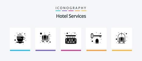 Hotel Services Glyph 5 Icon Pack Including cart. tag. board. room. service. Creative Icons Design vector