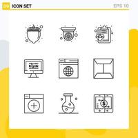 9 User Interface Outline Pack of modern Signs and Symbols of internet information health encryption data Editable Vector Design Elements