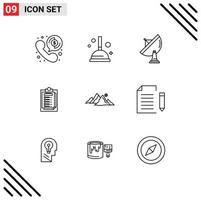 conjunto de 9 iconos de interfaz de usuario modernos signos de símbolos para elementos de diseño de vector editables de tarjeta de informe de antena de archivo de paisaje