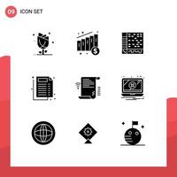 Pack of 9 Modern Solid Glyphs Signs and Symbols for Web Print Media such as document document ableton report daw Editable Vector Design Elements