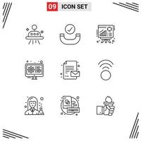 9 Universal Outlines Set for Web and Mobile Applications connection paper presentation back to school gear Editable Vector Design Elements