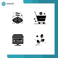 Group of 4 Solid Glyphs Signs and Symbols for business monitor marketing cart shop Editable Vector Design Elements