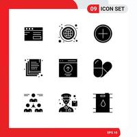 Universal Icon Symbols Group of 9 Modern Solid Glyphs of interface duplicate add documents plus Editable Vector Design Elements