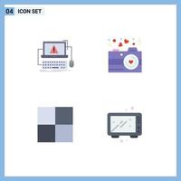 Editable Vector Line Pack of 4 Simple Flat Icons of computer grid failure love baking Editable Vector Design Elements