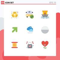 Group of 9 Flat Colors Signs and Symbols for rain right ok up summer Editable Vector Design Elements