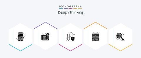 paquete de iconos de 25 glifos de pensamiento de diseño que incluye producción. imágenes pensando. película. herramienta vector