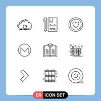 Outline Pack of 9 Universal Symbols of crypto currency coin development monero board Editable Vector Design Elements