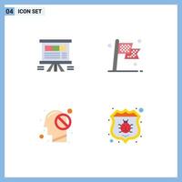 Set of 4 Commercial Flat Icons pack for analytics flag chart checkered mind Editable Vector Design Elements