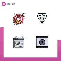 4 Thematic Vector Filledline Flat Colors and Editable Symbols of money feedback diamond gam media Editable Vector Design Elements
