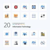 paquete de iconos de 20 colores planos de tecnología de la información como correo electrónico de carta de nube de construcción de Internet vector