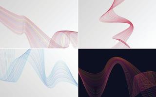 Set of 4 geometric wave pattern background Abstract waving line vector