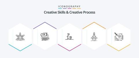 Creative Skills And Creative Process 25 Line icon pack including geometry. precision. paper. flash. coffee vector