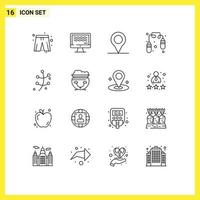 16 Universal Outlines Set for Web and Mobile Applications food plant location leaf jump rope Editable Vector Design Elements