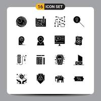 16 User Interface Solid Glyph Pack of modern Signs and Symbols of human search pencil keyhole physical science Editable Vector Design Elements