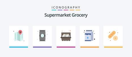 Grocery Flat 5 Icon Pack Including . cake. basket. baguette. package. Creative Icons Design vector