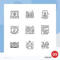 9 Universal Outline Signs Symbols of document history audio food coffee Editable Vector Design Elements