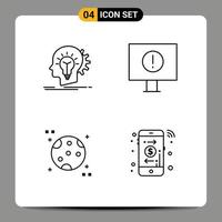 User Interface Pack of 4 Basic Filledline Flat Colors of creative moon idea error arrow Editable Vector Design Elements