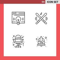 4 Universal Line Signs Symbols of interface office bulb music bell Editable Vector Design Elements