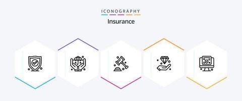 Insurance 25 Line icon pack including screen. computer. security. invest. hold