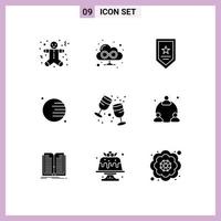 Solid Glyph Pack of 9 Universal Symbols of party drink prize birthday planet Editable Vector Design Elements