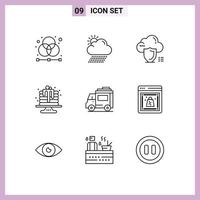 conjunto de 9 iconos de interfaz de usuario modernos símbolos signos para postre cumpleaños sol horneado seguridad elementos de diseño vectorial editables vector