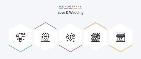 paquete de iconos de 25 líneas de amor y boda que incluye boda. amar. corazón. sic vector