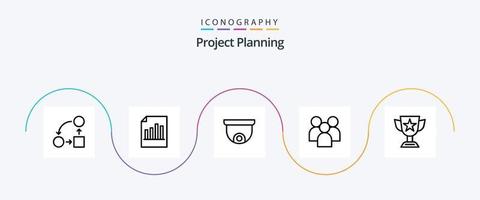 paquete de iconos de la línea 5 de planificación del proyecto, incluido el equipo. administración. informe. grupo. planificación vector