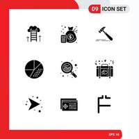 Modern Set of 9 Solid Glyphs and symbols such as search media money engine strong Editable Vector Design Elements