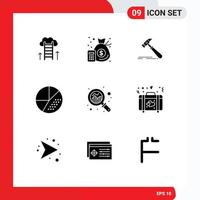 Modern Set of 9 Solid Glyphs and symbols such as search media money engine strong Editable Vector Design Elements