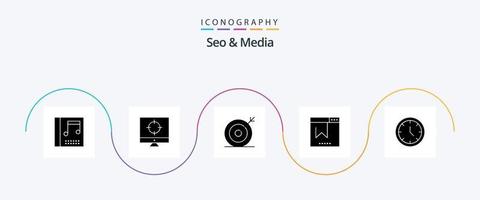 paquete de iconos de seo y media glyph 5 que incluye tiempo. sitio web. medios de comunicación. SEO marcador vector