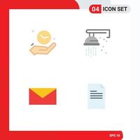 Set of 4 Modern UI Icons Symbols Signs for clock email time plumbing file Editable Vector Design Elements