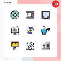 Pictogram Set of 9 Simple Filledline Flat Colors of coin list ethernet data checklist Editable Vector Design Elements