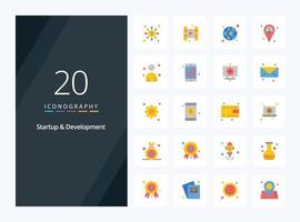 20 Startup And Develepment Flat Color icon for presentation vector