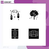 Group of 4 Modern Solid Glyphs Set for exercise smartphone apple tree layout Editable Vector Design Elements