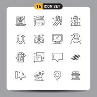 Pictogram Set of 16 Simple Outlines of u turn arrow achievement construction building Editable Vector Design Elements