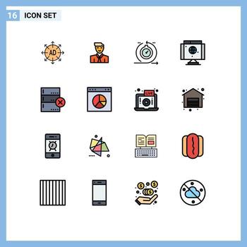 16 Thematic Vector Flat Color Filled Lines and Editable Symbols of technology internet avatar computer fast Editable Creative Vector Design Elements